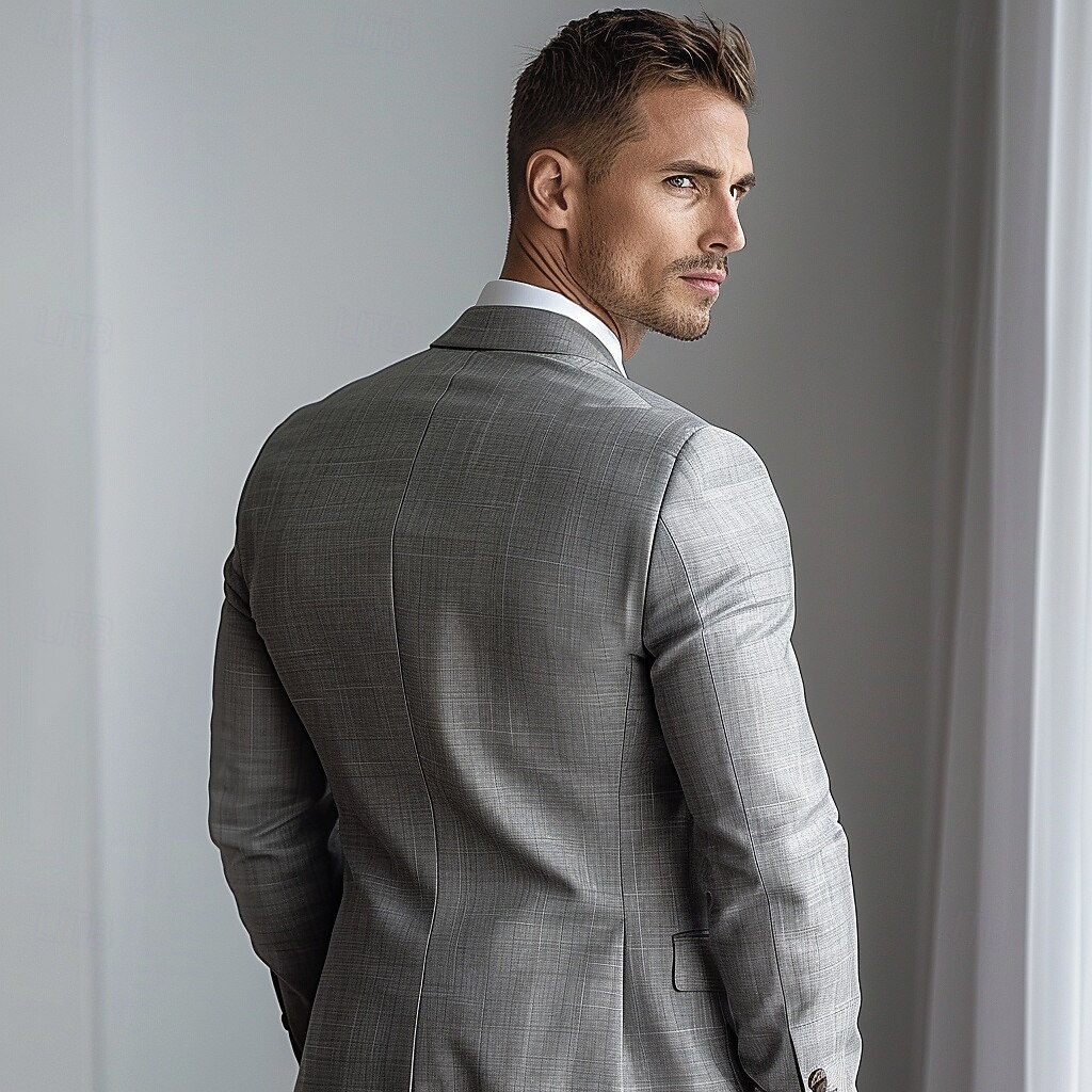 Per uomo Giacca Blazer Scuola Formale Matrimonio Elegante Caldo Autunno Inverno Viscosa Tinta unica Monopetto - 1 bottone Giacca Grigio del 2025 a $71.99 -P2