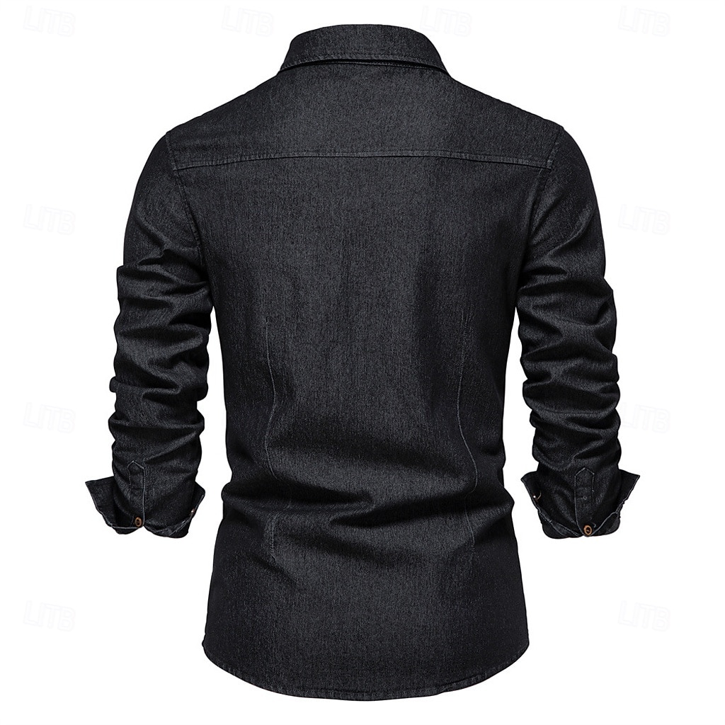 Per uomo Camicia Camicia in calicò Maglietta informale Camicia con bottoni Camicia di jeans Liscio Giornaliero Da mare Blu chiaro Nero Blu Grigio scuro Manica lunga Colletto Primavera estate del 2025 a $31.99 –P3