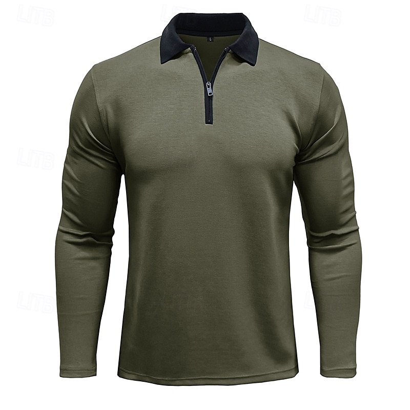 Men's Quarter Zip Polo Golf Shirt Vacation Casual Daily Quarter Zip Long Sleeve Fashion Basic Color Block Front Zipper Spring &  Fall Regular Fit Black White Burgundy Navy Blue Khaki Army Green 2025 - $23.99 –P9