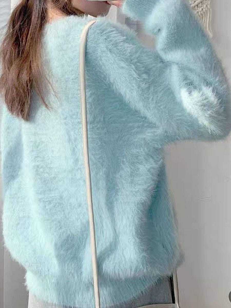 női pulóver pulóver pulóver fuzzy jumper v nyak bordázott kötött kötött ősz tél szabadtéri mindennapi hétvége alkalmi puha hosszú ujjú tiszta szín sárga kék 2025 - $29.99 –P2