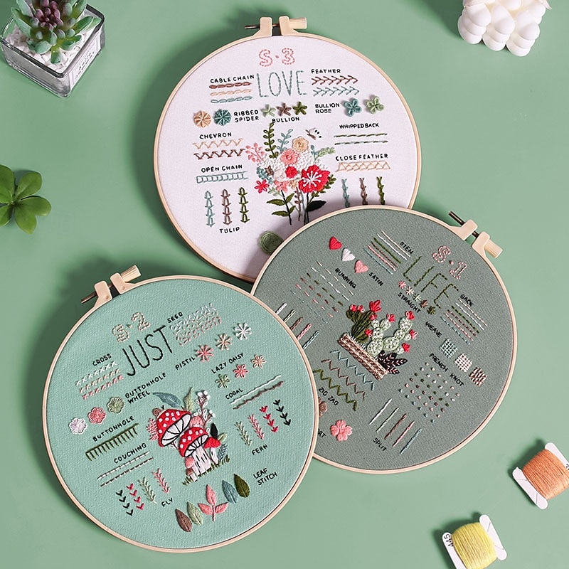 Kit Ricamo Floreale Per Principianti – 4 Set Fai Da Te Con Telaio, Fili Colorati, Motivi Stampati E Accessori