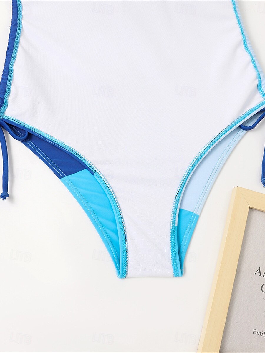 Dam Badkläder En bit Monokini Baddräkt Öppen rygg Magkontroll Hög midja Smal Semester Standkläder Färgblock U-hals Ärmlös Baddräkter 2025 - $29.99 –P6