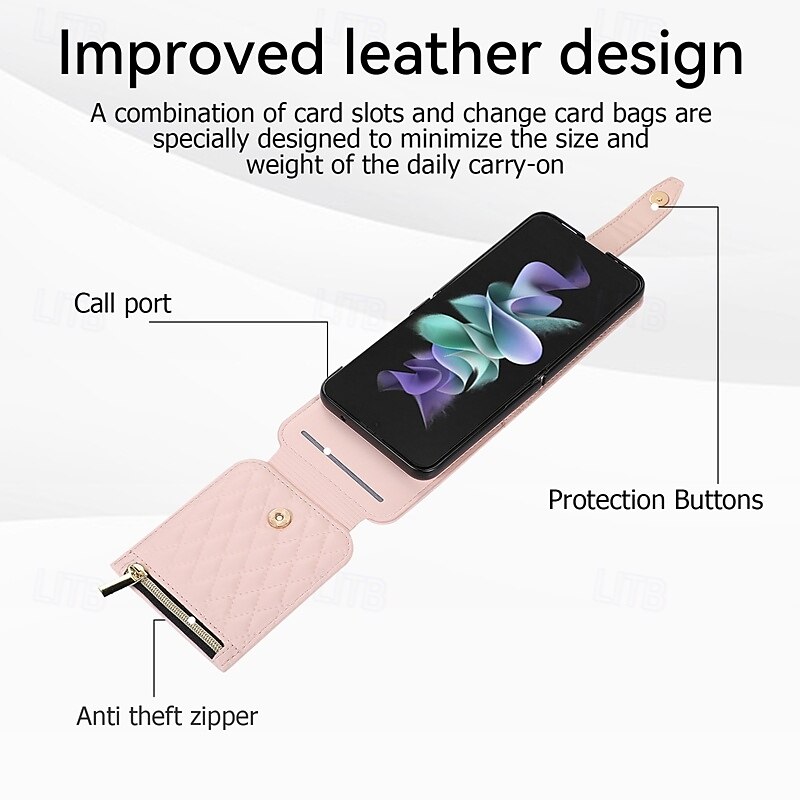 Phone Case For Z Flip 6 Z Flip 5 Z Flip 4 Z Flip 3 Flip Cover with Stand Holder Zipper with Wrist Strap Retro TPU PU Leather 2025 - $23.99 –P8