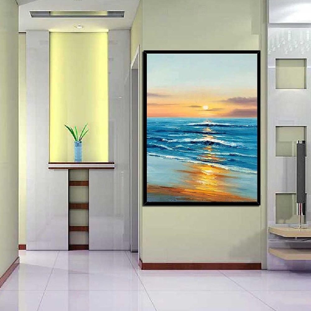 handgemachtes 3D-Ozean-Ölgemälde, handgemachte Wandkunst, blaues riesiges Wellen-Ölgemälde auf Leinwand, handgemaltes Meereswellen-strukturiertes 3D-abstraktes Gemälde, Strandlandschaft, Himmel, 2025 - $116.99 –P6
