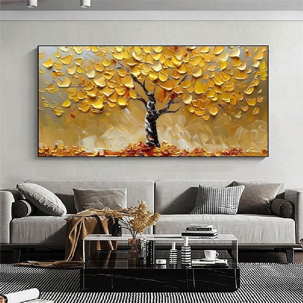 handgefertigte abstrakte goldene Baumgemälde auf Leinwand handgemalt reich strukturierte Acrylmalerei moderne Ölgemälde Wandkunst handgemaltes Kunstwerk Ölgemälde für Wohnzimmer Wanddekoration 2025 - $116.99 –P6