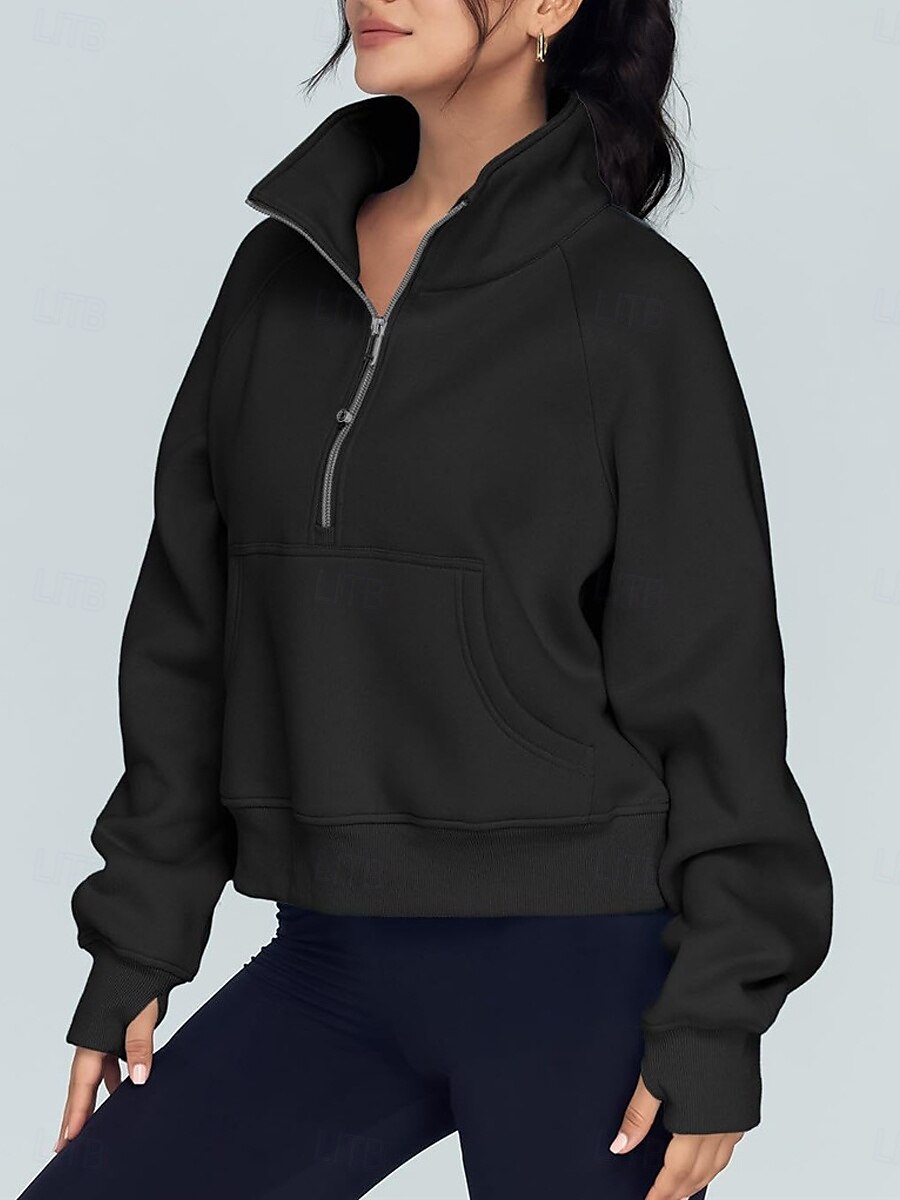 felpa da donna casual semplice strada abbigliamento quotidiano collo alto cerniera manica lunga nero bianco autunno inverno del 2025 a $35.99 –P3