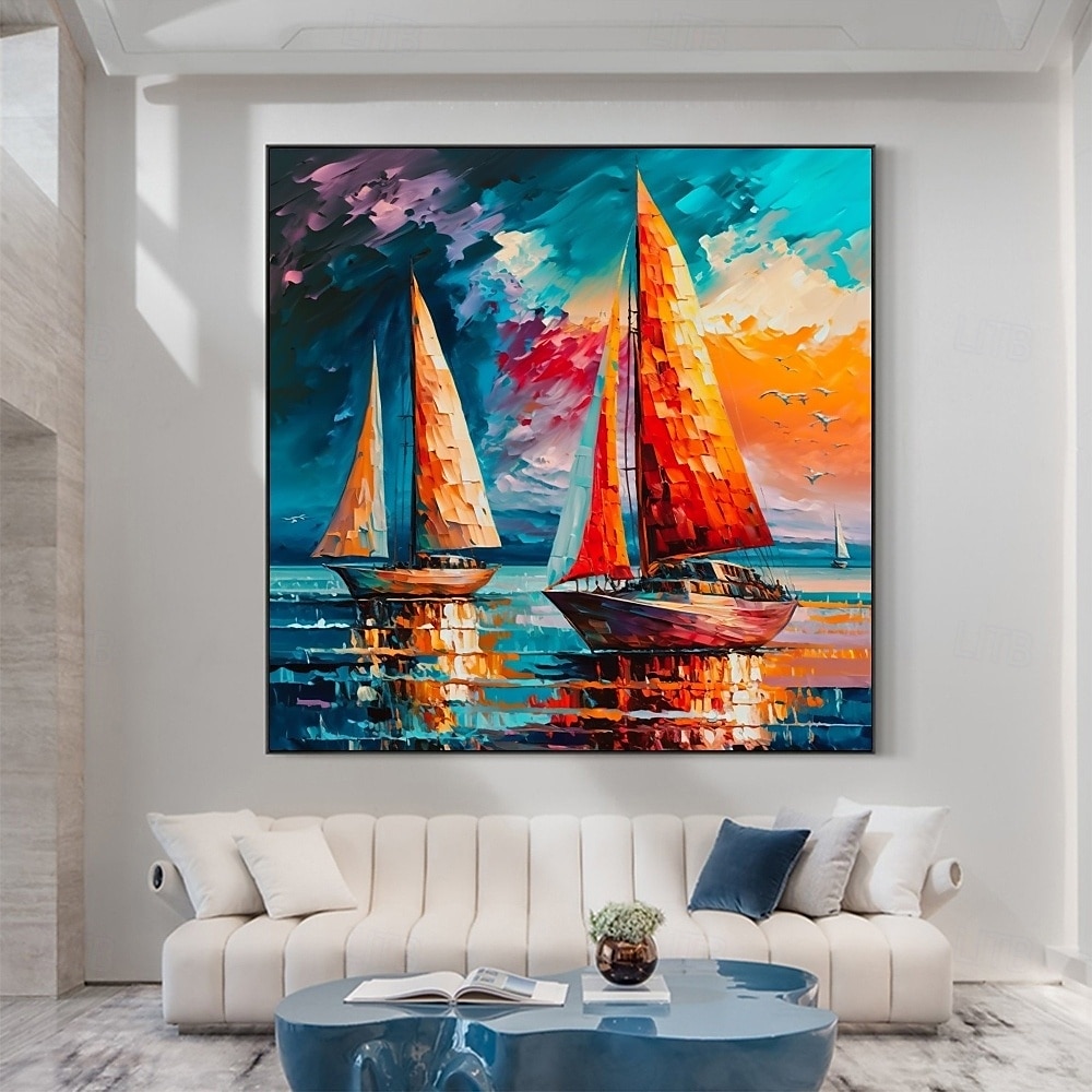 Segelboot-Ölgemälde, handgefertigt, abstraktes Segelboot-Kunstgemälde auf Leinwand, handgefertigtes nautisches Ölgemälde, große Segelschiff-Gemälde, Wandkunst, modernes Seestück-Gemälde für 2025 - $116.99 –P6