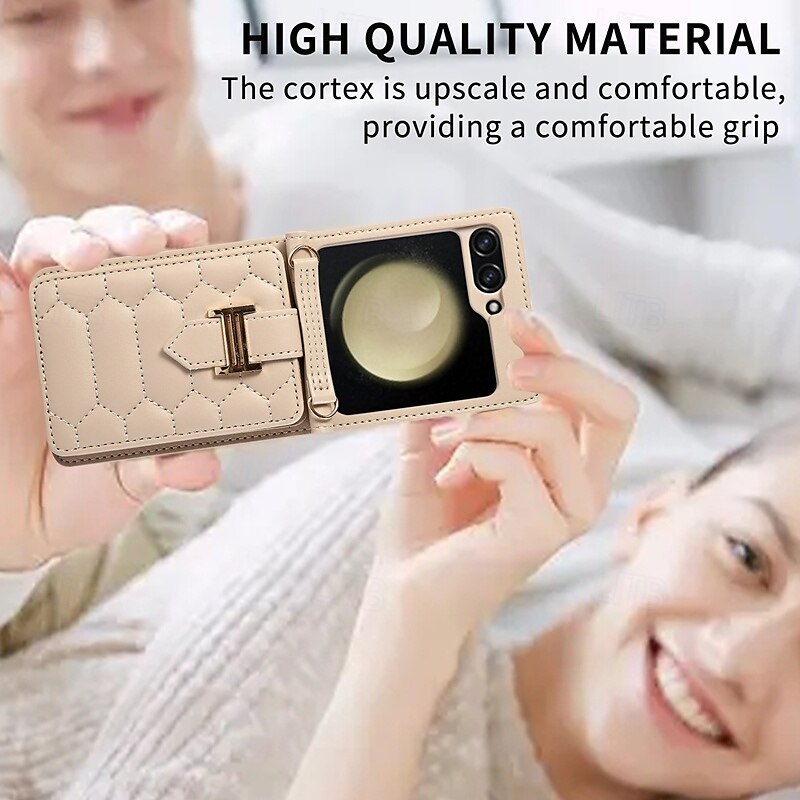 Phone Case For Z Flip 5 Z Flip 4 Z Flip 3 Back Cover with Stand Holder with Lanyard with Wrist Strap Retro TPU PU Leather 2025 - $23.99 –P7