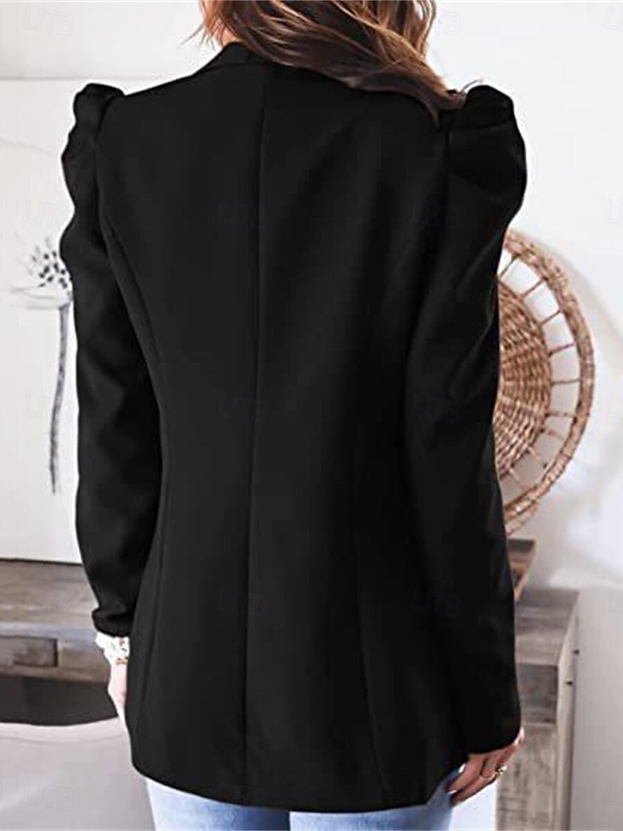 Women's Blazer Work Pocket Solid Color Breathable OL Style Regular Fit Outerwear Long Sleeve Fall Black S 2025 - $39.99 –P5