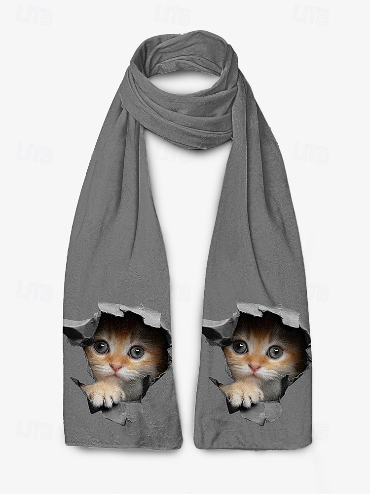 Women's Soft Blue Cat Print Scarf – Adorable Peekaboo Kitten Design, Cozy and Cute Accessory for Cat Lovers 2025 - $18.99 –P8
