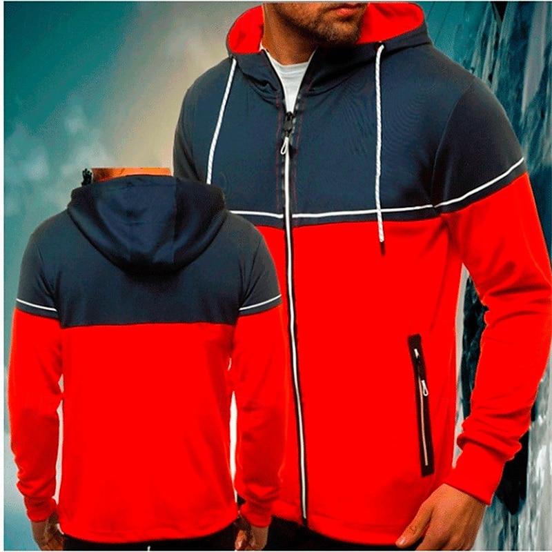 Homme Sweat à capuche Veste Capuche Patchwork Zippé manche longue Pardessus Casual Athleisure Automne Respirable Doux Exercice Physique Fonctionnement Marche Tenue de sport Tenues de Sport Bloc de de 2025 ? $15.19 –P4