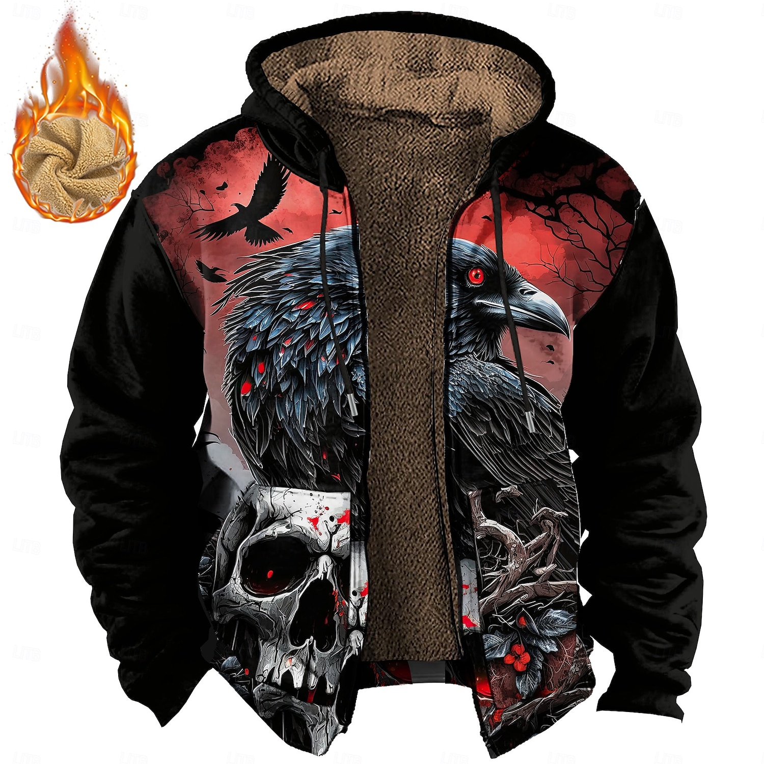 Hombre Cuervo Vellón Sudadera Sudaderas Moda Fresco Manga Larga Con Capucha Vacaciones Víspera de Todos los Santos Deporte Negro Correa Otoño Invierno Diseñador 2025 - $49.99 –P2