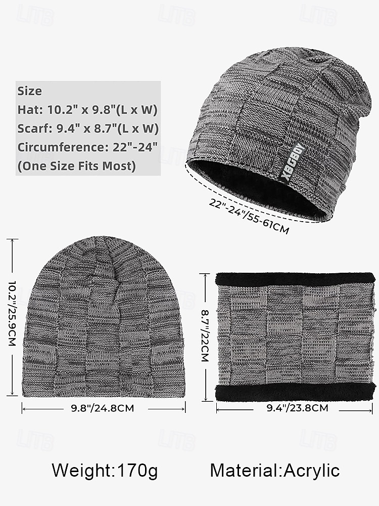 Men's Winter Knitted Beanie Hat & Scarf Set – Warm Fleece Lining, Stylish Casual Design for Cold Weather Comfort 2025 - $18.99 –P9
