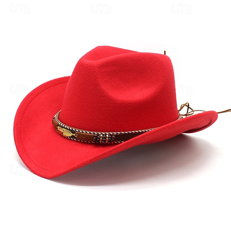 Homme Chapeau du Kentucky Derby Chapeau de Soleil Chapeau de Cowboy Chapeau Fedora Trilby Noir Rouge Laineux Le style rétro Mode 18ème Siècle État du Texas Quotidien Le thème de la fête Couleur Unie de 2025 ? $21.99 –P3