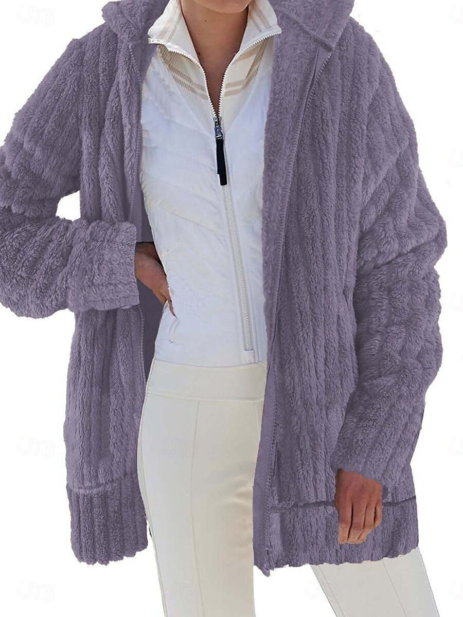 Women's Fleece Jacket Teddy Coat Hoodie Jacket Warm Breathable Zipper Pocket Fleece Lined Casual Plain Vacation Street Daily Wear Going out Zipper Regular Hoodie Regular Fit Long Sleeve Outerwear 2025 - $52.99 –P7