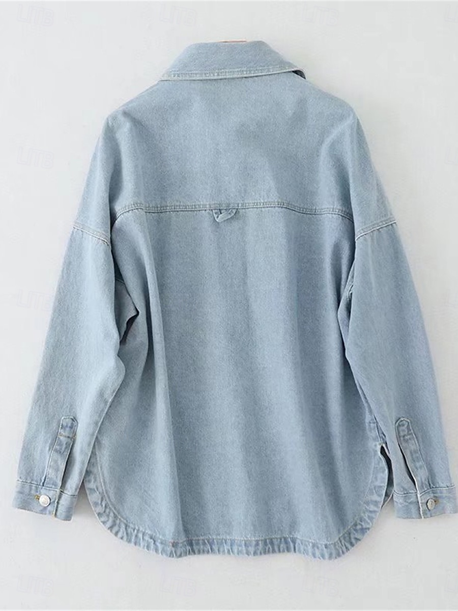 Per donna Giacca di jeans Esterno Strada Da tutti i giorni Autunno Inverno Standard Cappotto Standard Tenere al caldo Traspirante Moda Informale Giacca Manica lunga Tinta unica Con tasche Blu del 2025 a $38.99 –P2