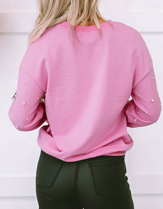 Dame Skjorte Bluse Helfarge Grunnleggende Fritid Langermet Biskop Crew-hals Vanlige topper Daglig Lapper Perler Rosa Høst Vinter 2025 - $62.99 –P2