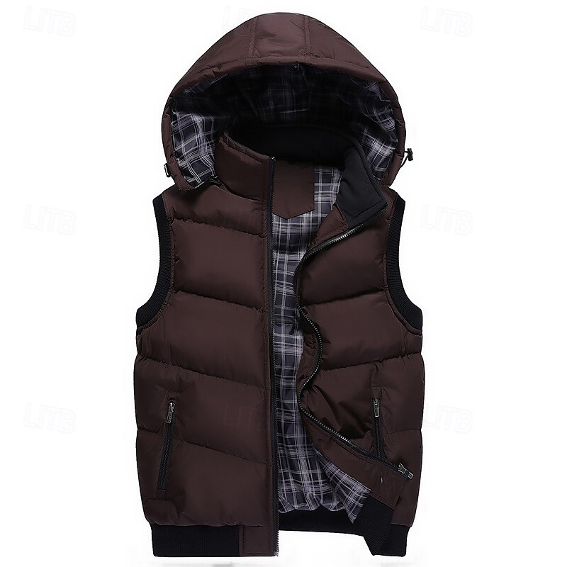 Pánské Puffer Vesta Vesta s kapucí S vycpávkou Vesta Prošívaná vesta Denní Rande Dovolená Módní Na běžné nošení Podzim zima Kapsy Polyester Zahřívací Pohodlné Barevné bloky Zip Kapuce Běžný Čern 2025 - $39.99 –P5