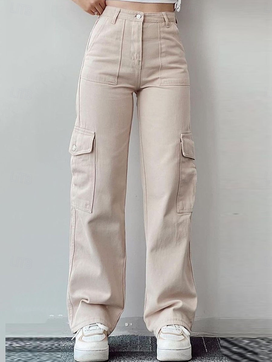 Damen Cargohose Cargohosen Chinesisch Chino Modisch Strassenmode In voller Länge Hoher Taillenbund Glatt Tasche Bequem Weich Komfortabel Mikro-elastisch Outdoor Strasse Weiß Grün Aprikose Frühling 2025 - $26.99 –P1