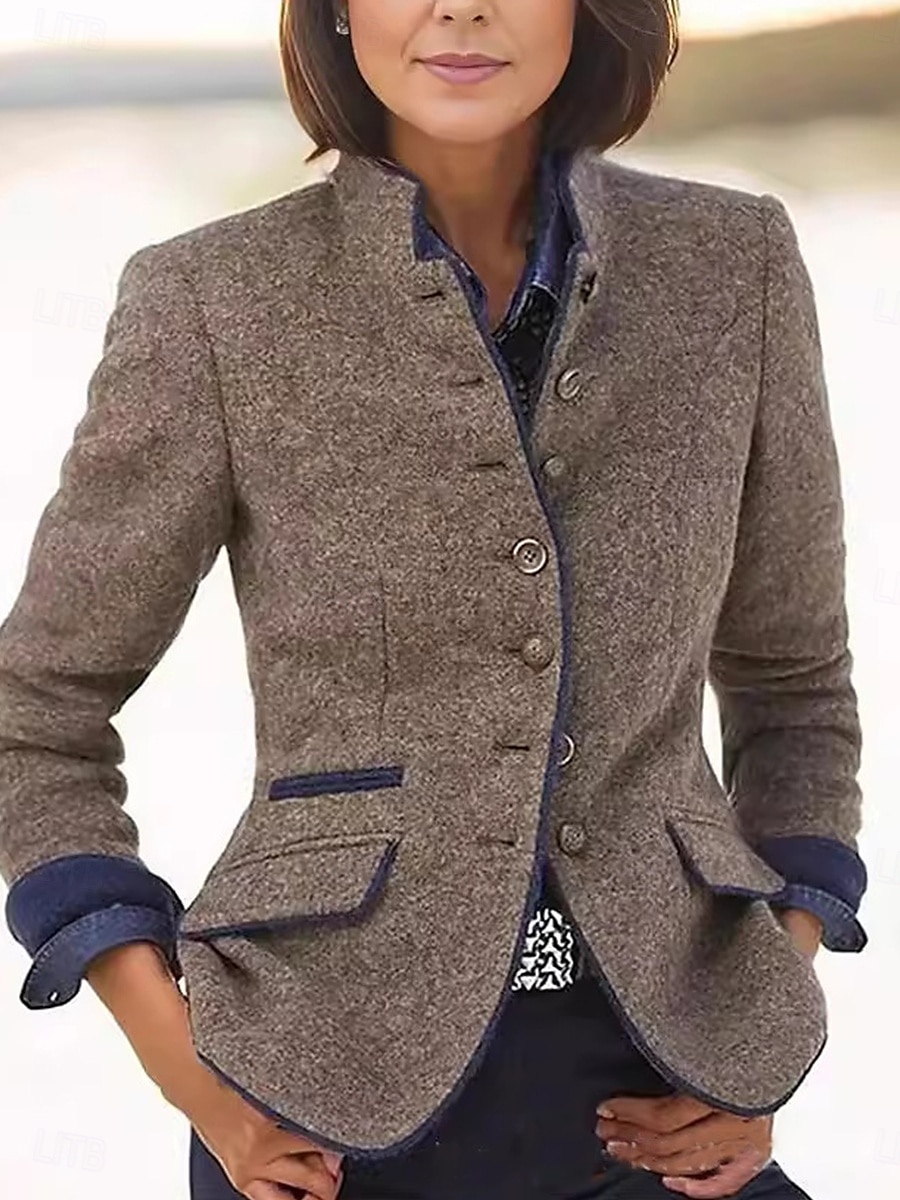 Dames Jas Buiten Met zakken Effen Comfortabel Stijlvol Normale pasvorm bovenkleding Lange mouw Herfst khaki S 2025 - $78.99 –P1