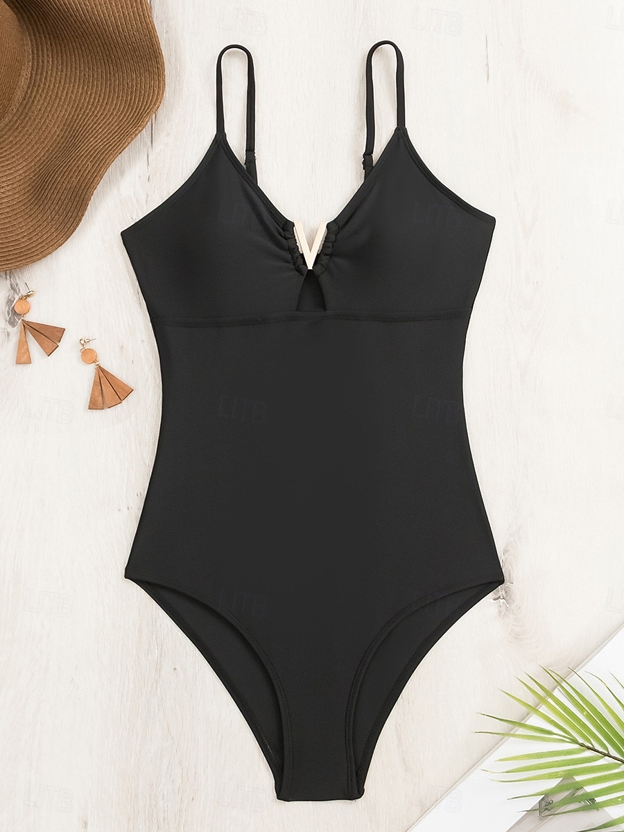 Dam Badkläder En bit Monokini Baddräkt Öppen rygg Magkontroll Hög midja Smal Semester Standkläder Ensfärgat Rundhals Ärmlös Baddräkter 2025 - $5.99 –P3