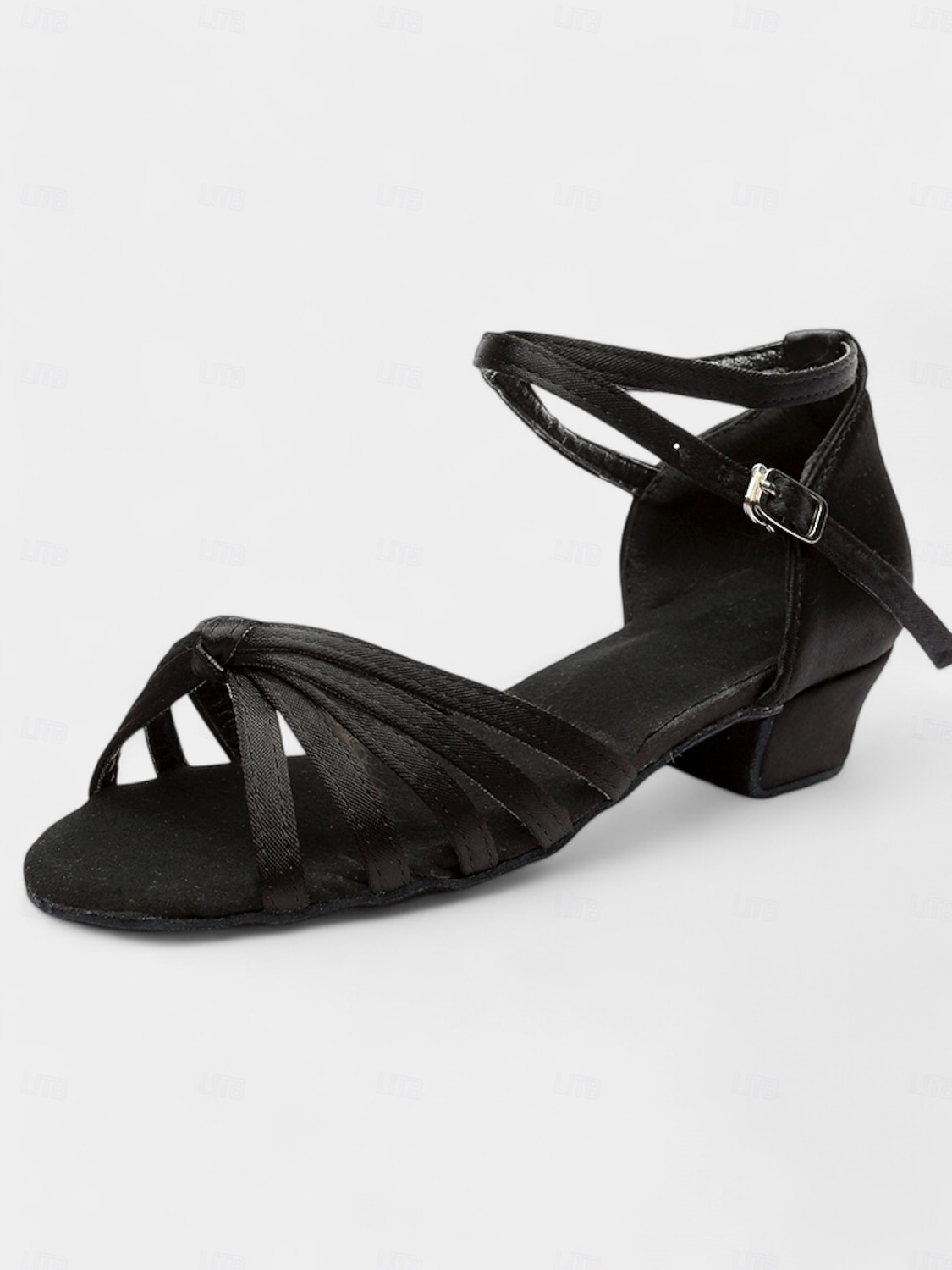 sandali da ballo latino in raso da donna con design a cinturini, suola in morbida pelle scamosciata e tacco basso - perfetti per balli da sala, salsa e balli sociali del 2025 a $34.99 –P1