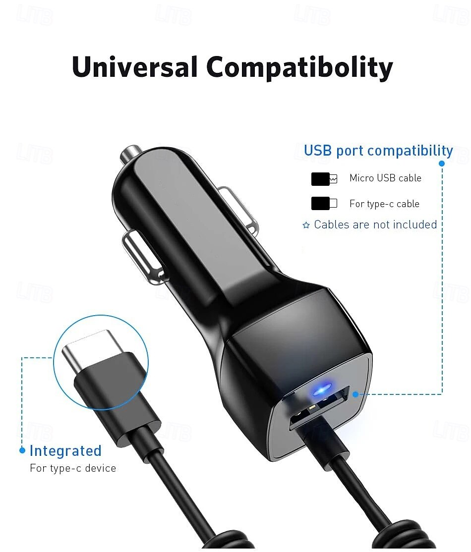 Spring USB Car Charger With Micro USB Type C Cable Fast Charging Quick Charge QC3.0 Car Charger 2025 - $17.99 –P3