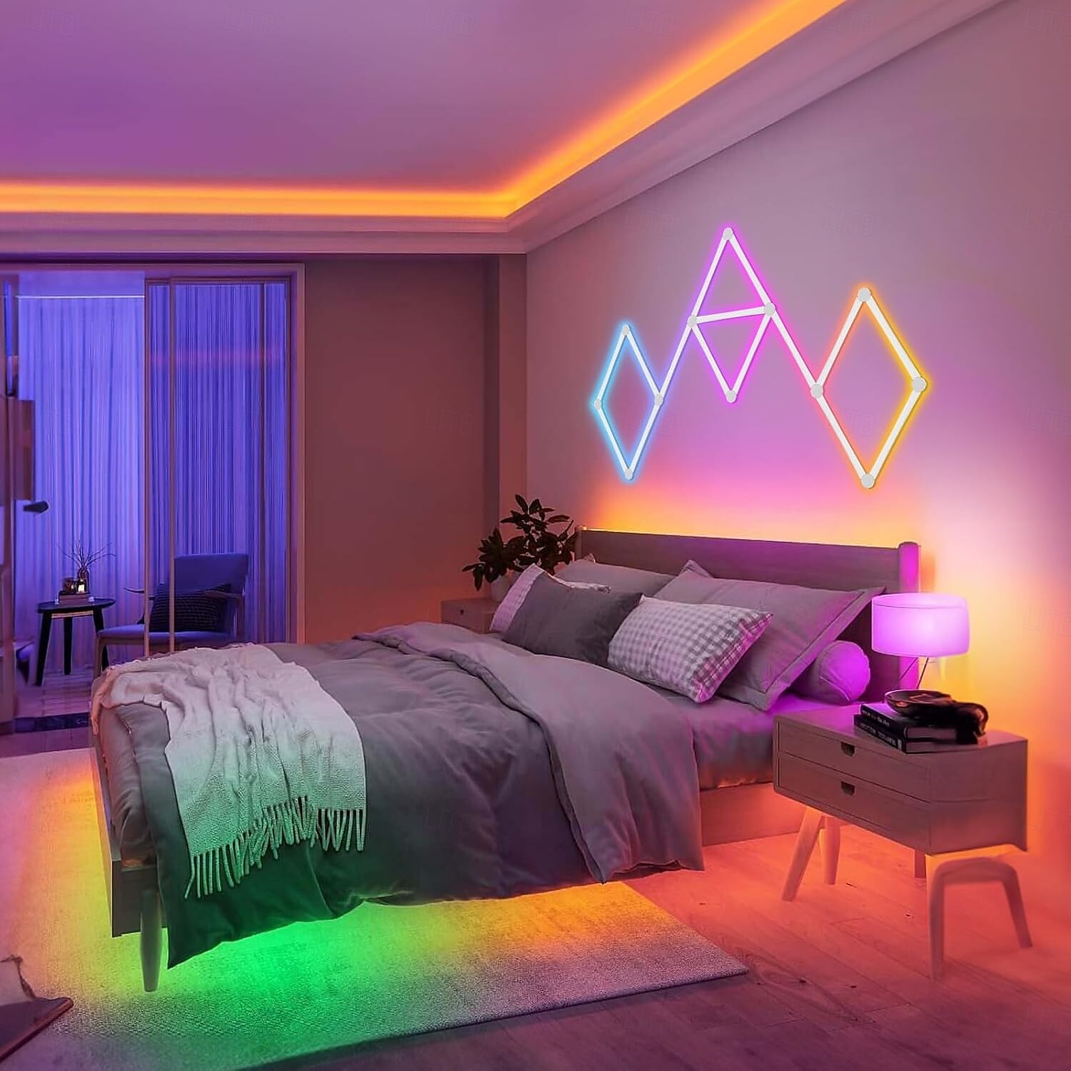 RGB светодиодные умные светильники игровые линии света Bluetooth приложение музыкальная синхронизация домашнего стенового креативного освещения световые панели с 24-кнопочным RF пультом управления 2025 - $95.99 –P17
