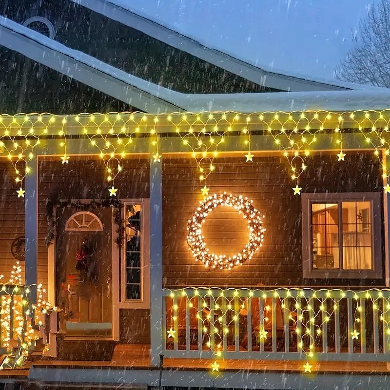 Luzes de corda de rede de energia solar com pingentes de estrelas, 8 modos de iluminação, luzes de fadas de natal com controle remoto para beirados externos de natal, casa e jardim&amp;decoração de de 2025 por $66.99 –P7