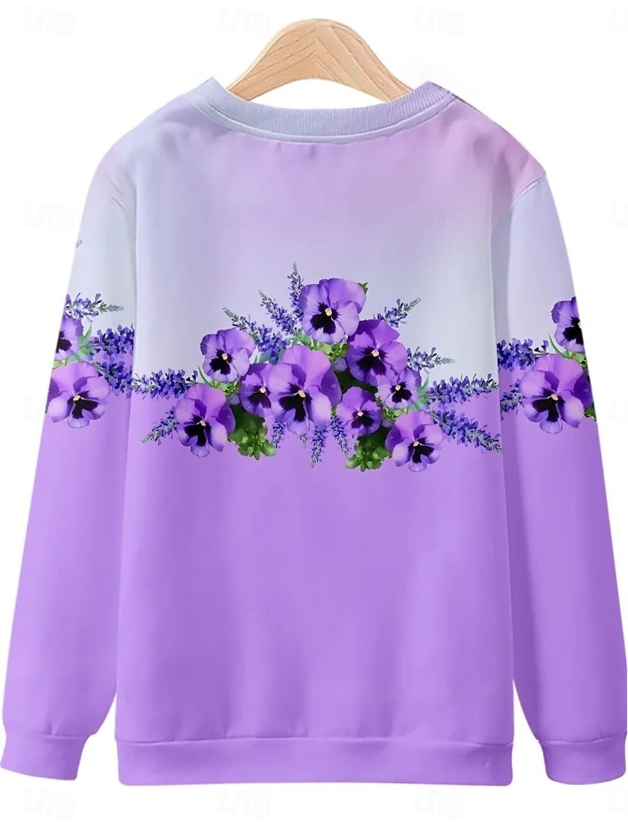 Sweatshirt für Damen mit Blumenmuster, Street-Style-Print, lässig, Rundhalsausschnitt, lange Ärmel, mikroelastisch, Herbst/Winter, bequem, atmungsaktiv, weicher Stoff 2025 - $29.99 -P3