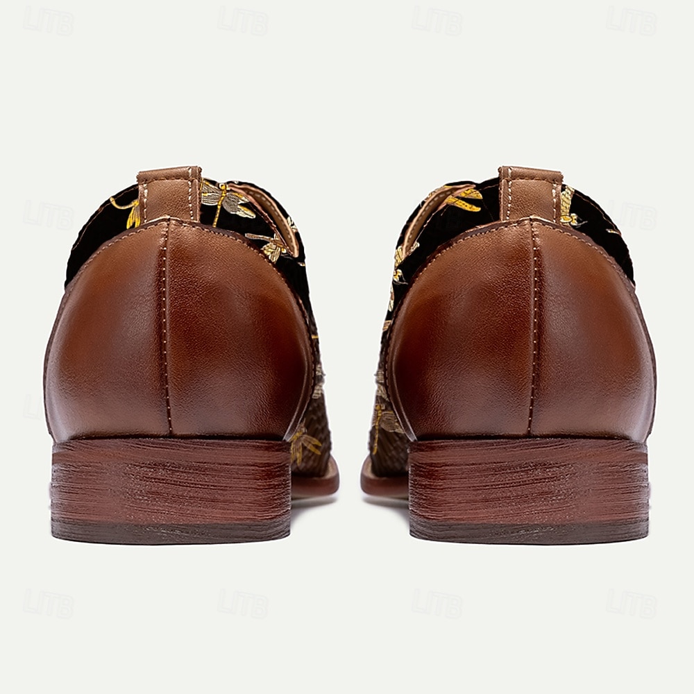 sapatos oxford vintage masculinos com cadarço - preto com tecido jacquard libélula, biqueira e salto de couro sintético marrom, ideais para estilos casuais e retrô de 2025 por $54.99 –P5
