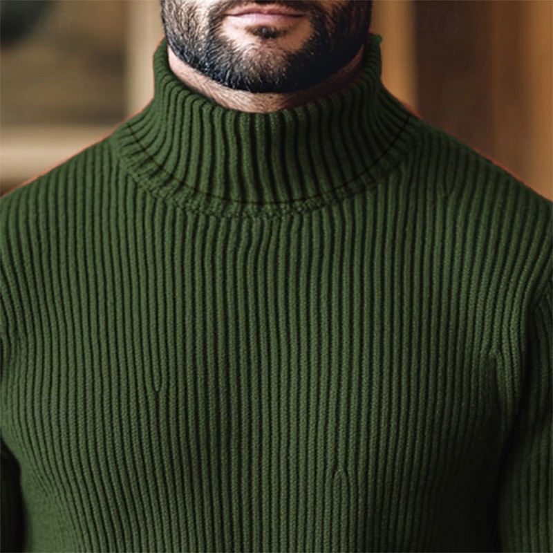 Herre Julegensere Turtleneck genser Pullover genser Genser Riflet Strikke Strikket عادي Rullekrage Hold Varm Fritid utendørs Dagligdagstøy Klær Høst vinter Vin Svart M L XL 2025 - $25.99 –P6