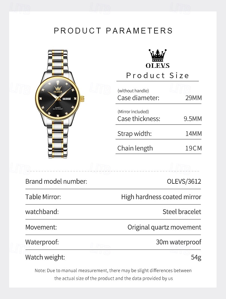 OLEVS 3612 Original Elegant Quartz Ladies Watch Week Calendar Display Dress Watch For Women Waterproof Stainless Steel Clock 2025 - $31.99 –P10