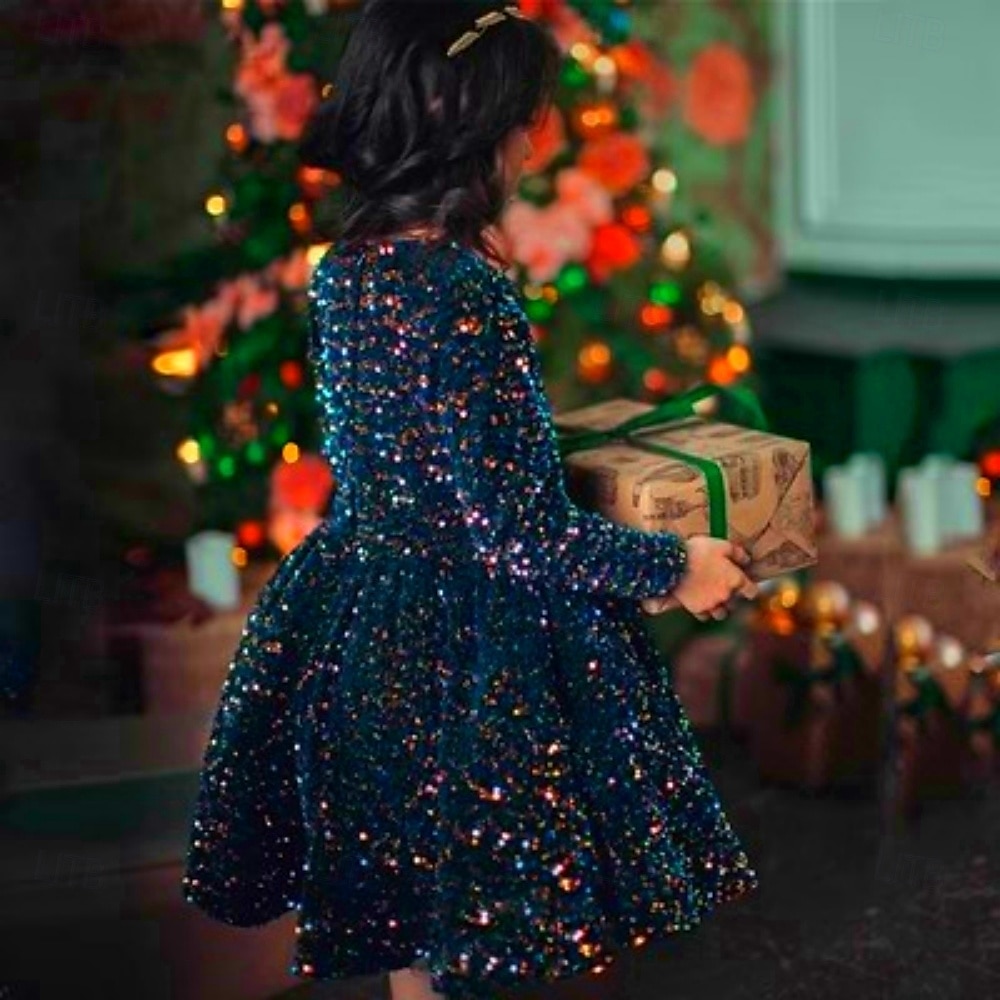 kinderkleidung Mädchen Party Kleid Feste Farbe Langarm Leistung Gitter Prinzessin Süß Gitter Mitte der Wade Etuikleid Tüll-Kleid Sommer Frühling Herbst Kinder Schwarz Wein Marineblau 2025 - $77.99 –P9