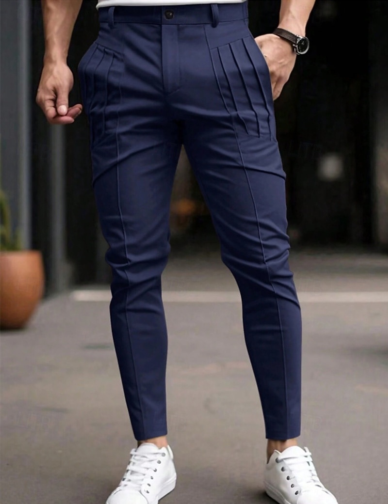Ανδρικά Παντελόνια κινέζικα Παντελόνι Chino Casual παντελόνι Τσέπη Ελαστική μέση Πιέτες Σκέτο Άνεση Moale Πλήρες μήκος ΕΞΩΤΕΡΙΚΟΥ ΧΩΡΟΥ Καθημερινά Εξόδου Μοντέρνα Κομψό στυλ street Μαύρο Θαλασσί 2026 - $29.99 –P1