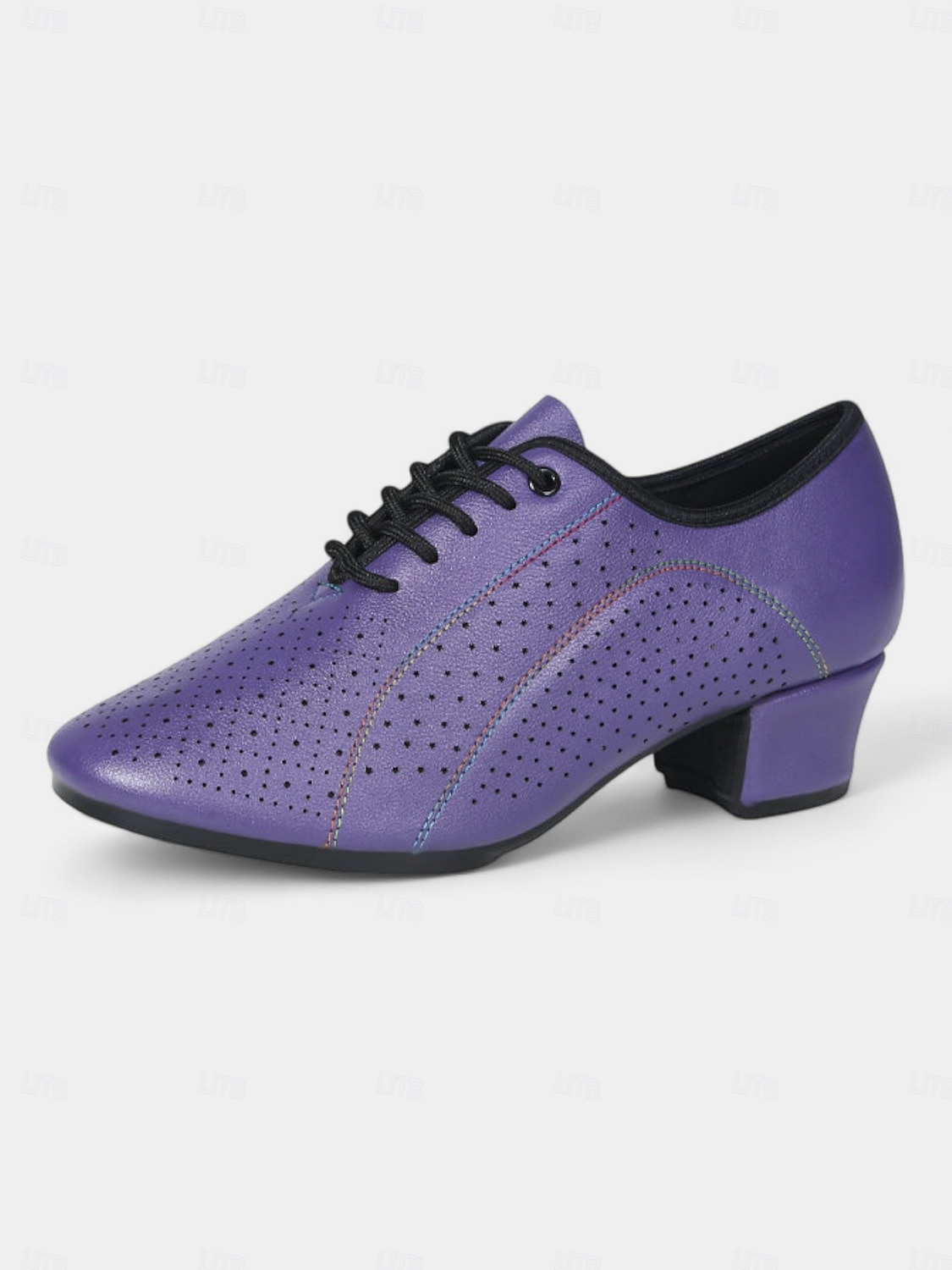 chaussures de danse en cuir perforé violet pour femmes - chaussures de jazz à lacets à talon bas pour danse de salon et danse latine de 2025 ? $54.99 –P4