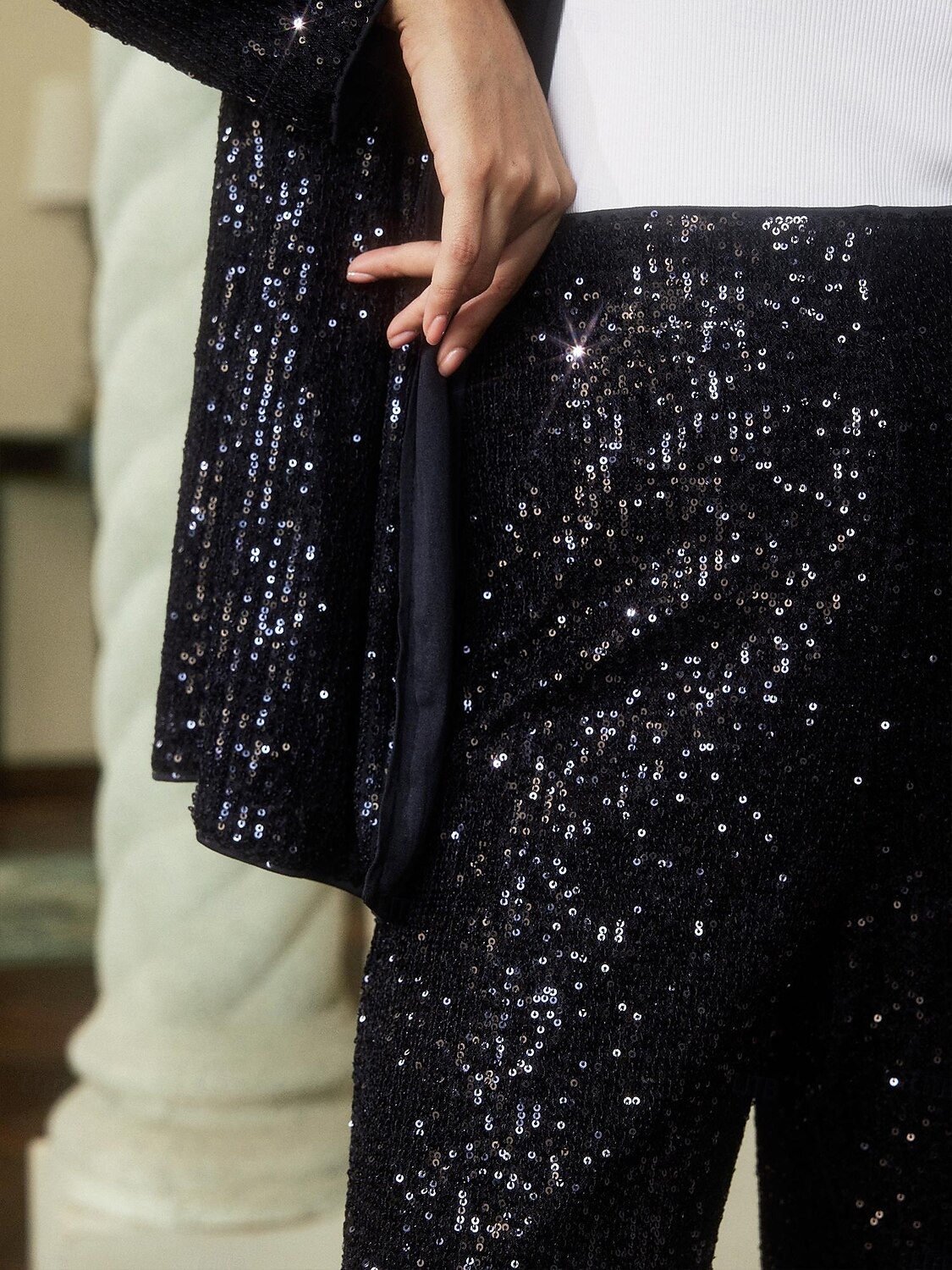 Femme Pantalon à paillettes Toute la longueur Elégant Fête / Soirée Noir bleu marine Printemps & Automne S M L de 2025 ? $52.99 –P8
