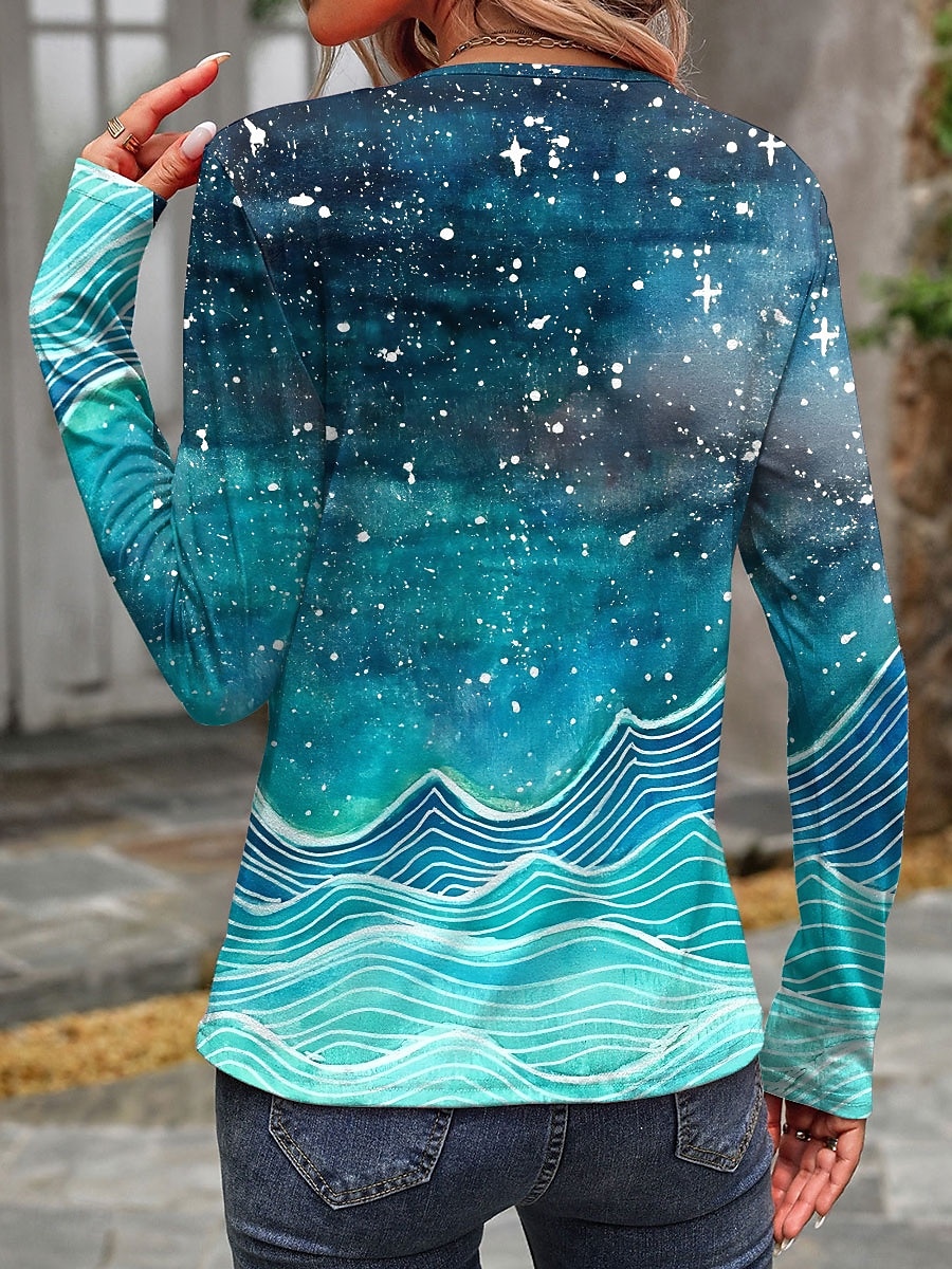 Per donna Maglietta Ombre Casual Manica Lunga Girocollo Top Regolari Quotidiano Stampato Blu Primavera Autunno del 2025 a $22.99 –P2