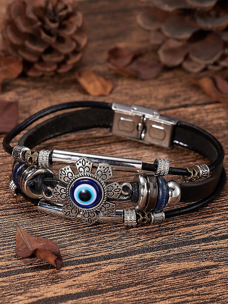 bracelet en cuir pour homme avec des accents en métal vintage – bijoux de protection bohème de 2025 ? GBP £6 –P3