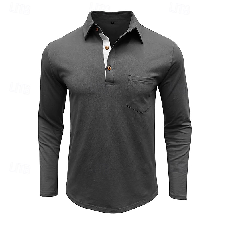 100% Cotton Men's Polo Shirt Golf Polo Formal Work Classic Long Sleeve Color Block Button Summer Spring & Fall Army Green Dark Grey Black Burgundy Navy Blue Polo Shirt 2025 - $27.99 –P6