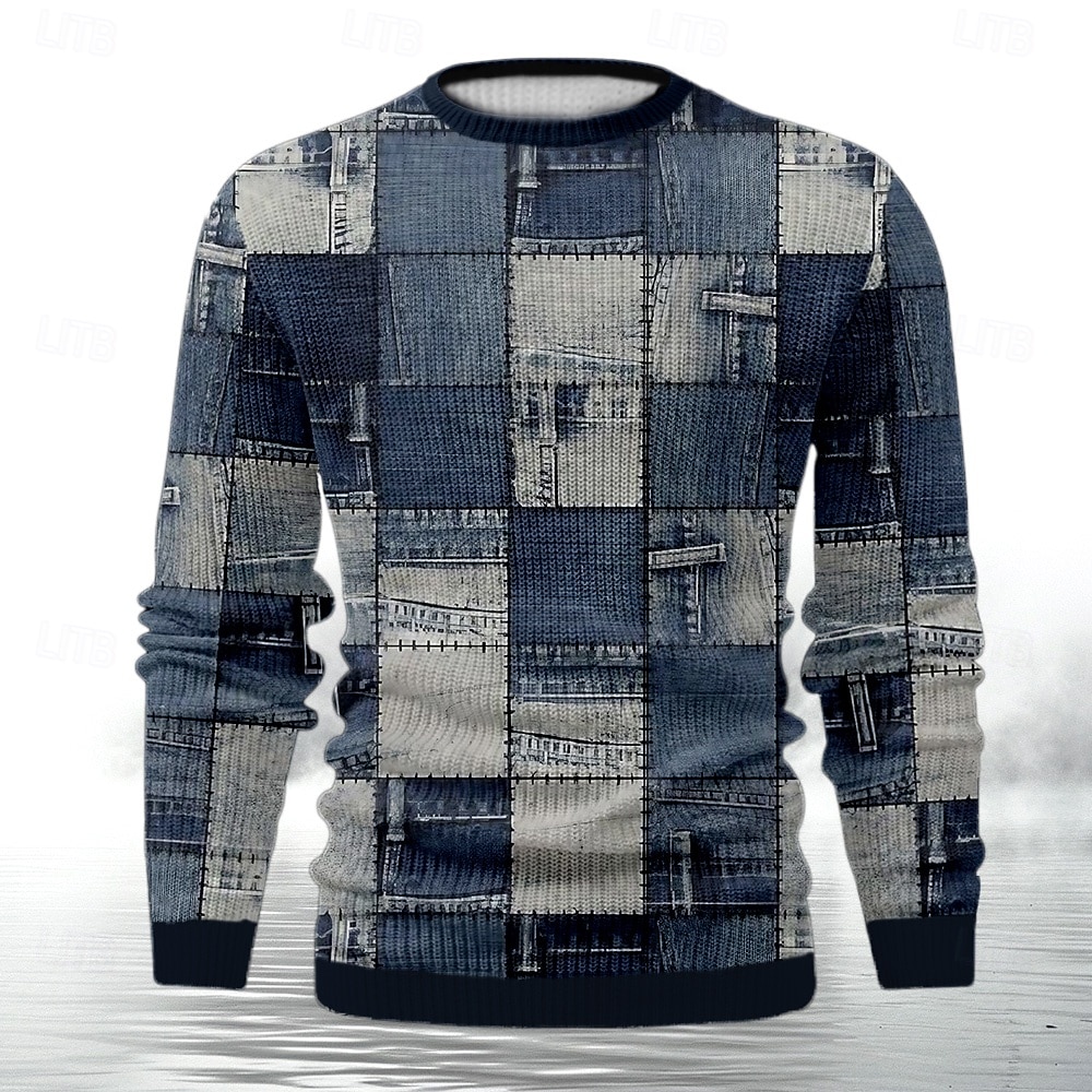 Herr Ful jultröja Pullover tröja Stickat Ribbad Sticka Vanliga toppar Stickat jultomten Rund hals Festkvällskläder Kläder Drop Shoulder Höst vinter Blå S M L 2025 - $37.99 –P1