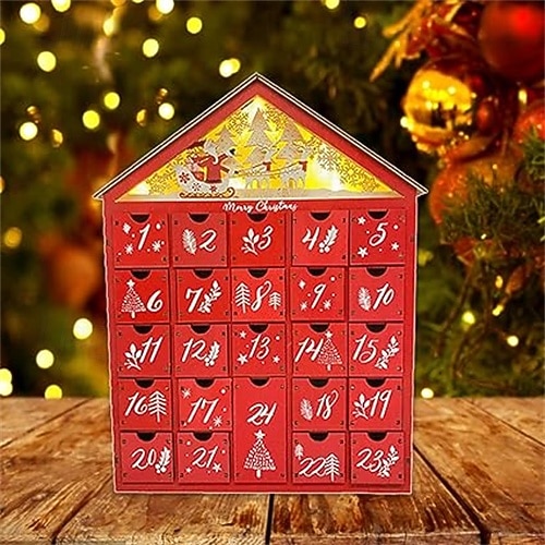 χριστουγεννιάτικο ξύλινο ημερολόγιο advent με 24 συρτάρια αποθήκευσης led ξύλινο διακοσμητικό ημερολογίου advent με χριστουγεννιάτικο δεντρόσπιτο επαναχρησιμοποιούμενο ημερολόγιο αντίστροφης μέτρησης 2025 - $39.99 –P3
