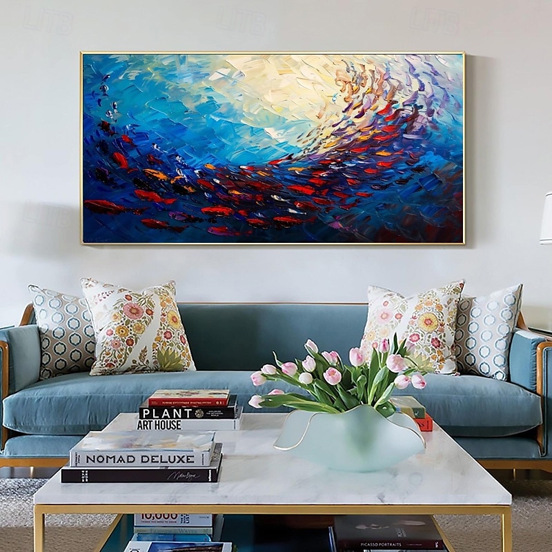 Modern Abstract Colorful Fish Wall Art Canvas Hand-painted Colorful Fish Oil Painting on Canvas Handmade Ocean Animal Artwork Modern Rolled Canvas (No Frame) 2025 - $133.99 –P5