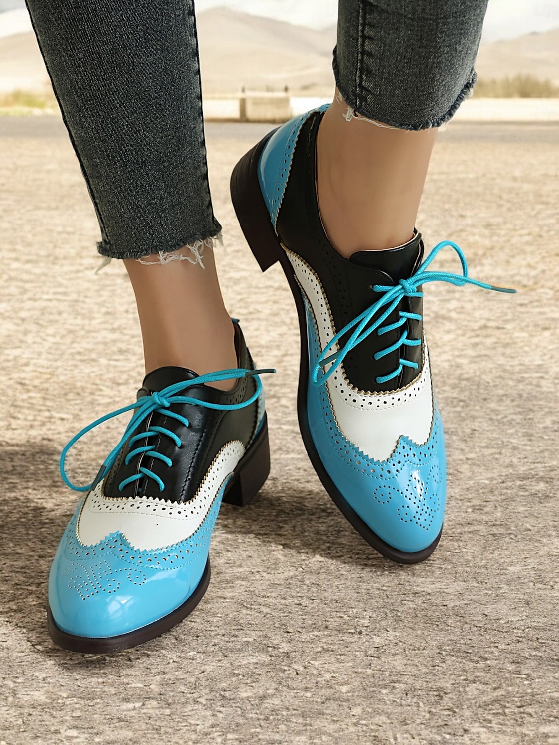 női retro rózsaszín és fekete oxford cipő – lakk műbőr fűzős brogue a vintage lezser stílushoz és divatos kirándulásokhoz 2025 - $54.99 –P4