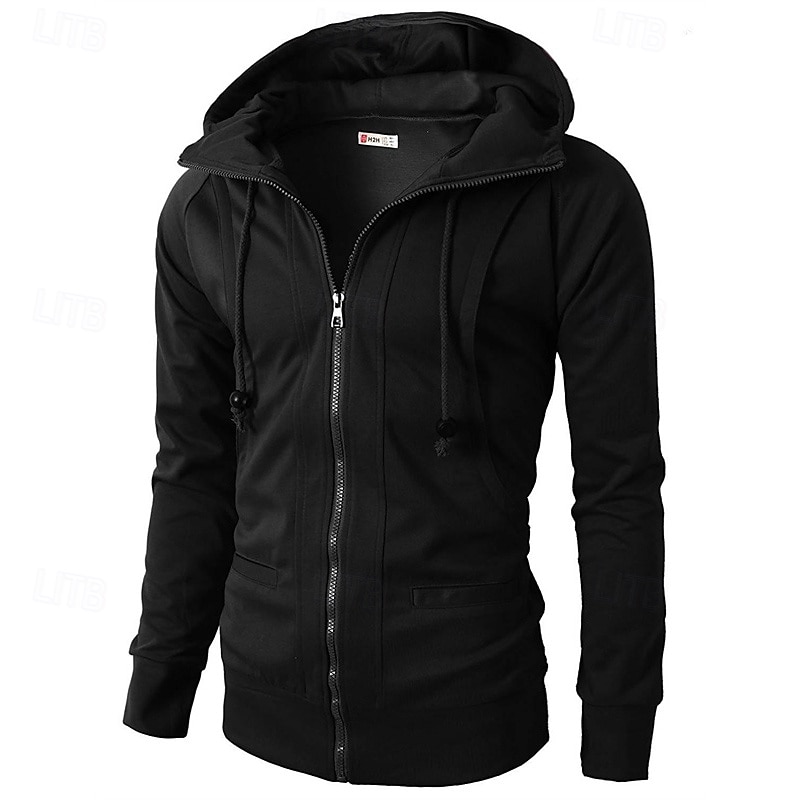 Voor heren Hoodie met rits Hoodie met volledige rits Fleece hoodie Zwart Wijn Leger Groen Marineblauw Khaki Capuchon Effen Rits omhoog Zak Sport & Outdoor Dagelijks Feestdagen Polyester Streetwear 2025 - $20.99 –P5
