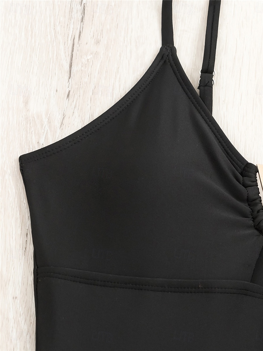 Dam Badkläder En bit Monokini Baddräkt Öppen rygg Magkontroll Hög midja Smal Semester Standkläder Ensfärgat Rundhals Ärmlös Baddräkter 2025 - $5.99 –P6