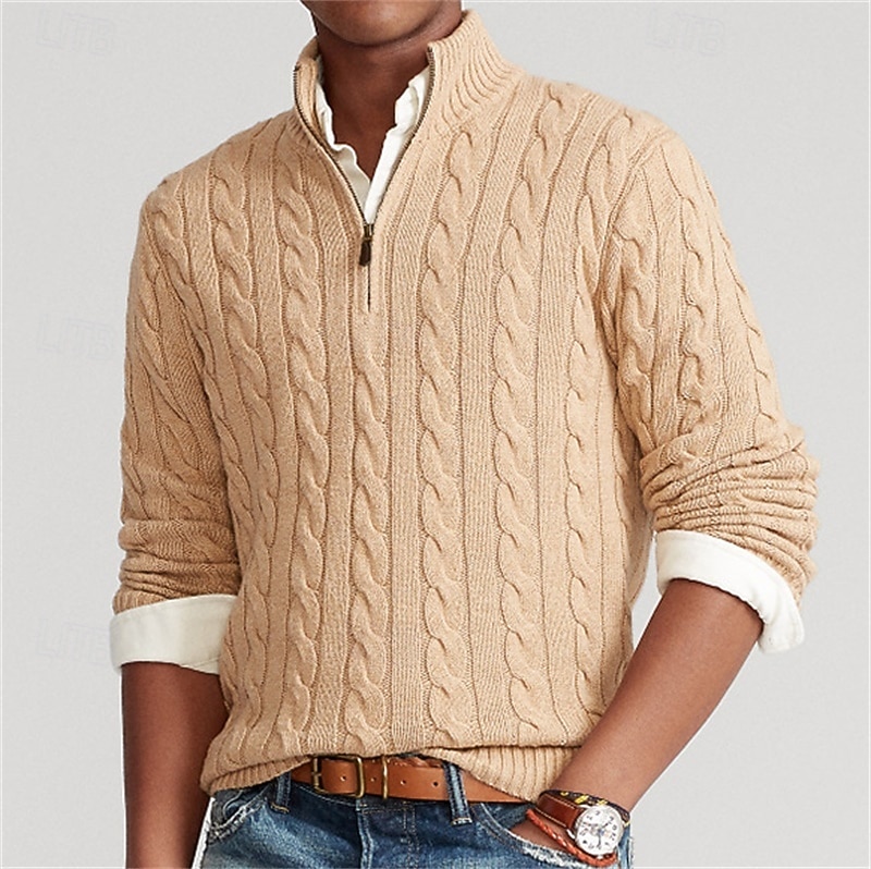 Herren Pullover Pullover mit Viertelreißverschluss Strickpullover Gerippt Stricken Standard Strick Glatt Troyer Halber Reißverschluss Modisch Brautkleider schlicht Freizeitskleidung Verabredung 2025 - $44.99 –P1