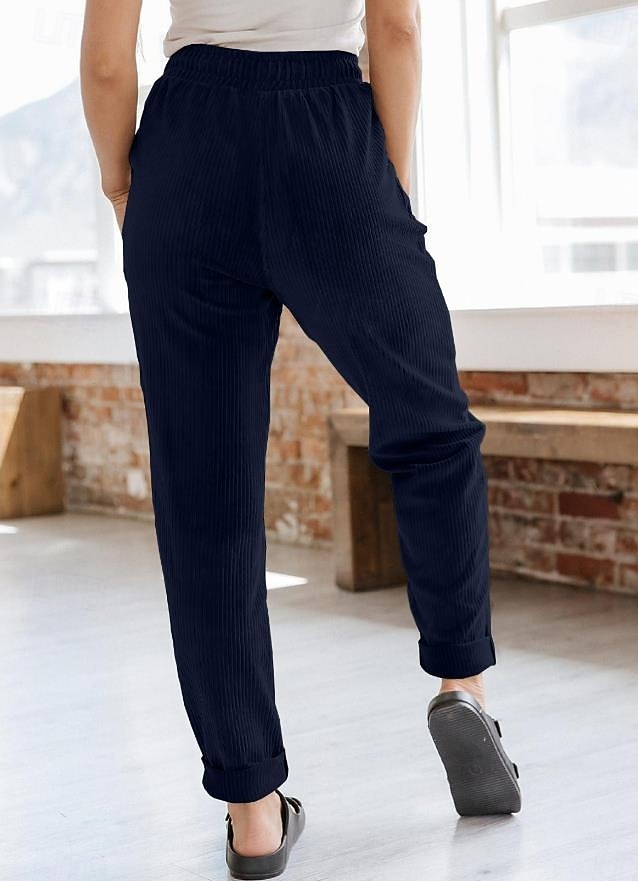 Women's Sweatpants Chinos Fashion Streetwear Full Length Medium Waist Plain Pocket Comfy Soft Comfortable Micro-elastic Outdoor Street Dark Brown Black Deep Blue Khaki Spring & Fall Loose Fit 2025 - $24.99 –P8