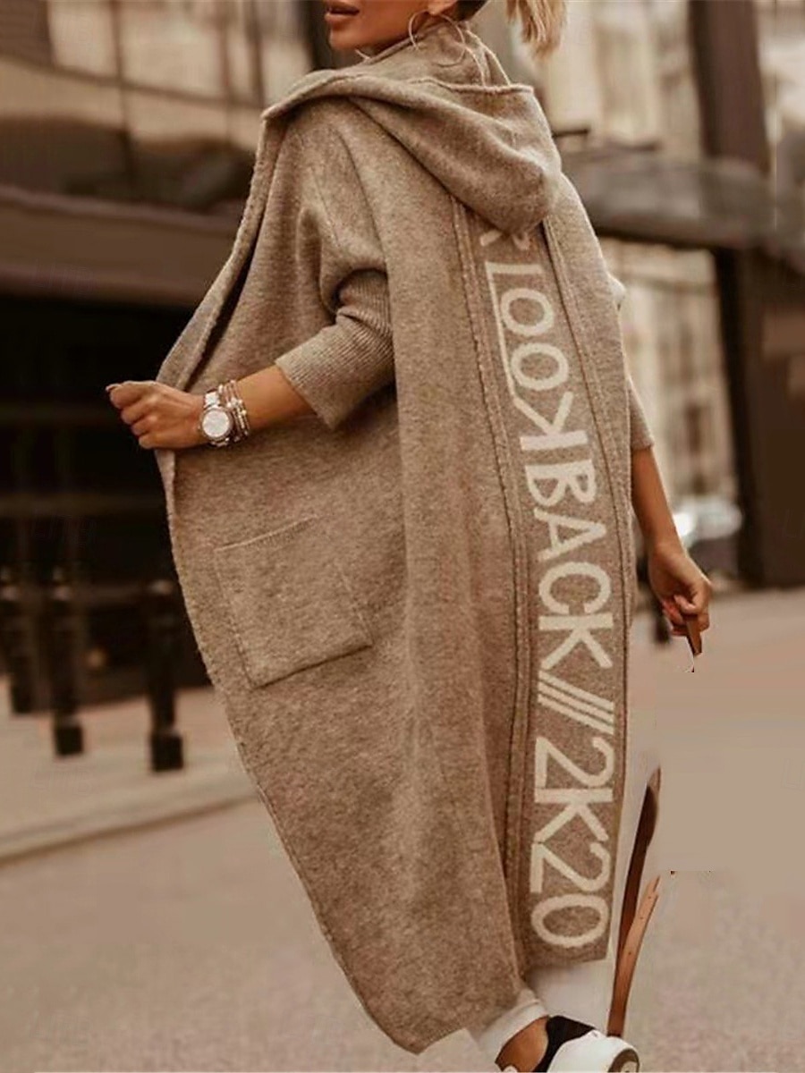 Per donna Felpa Cardigan Informale Morbido Alfabetico A coste Con cappuccio Tasche Lavorato a maglia Manica lunga Maglie lunghe Maglia Esterno Giornaliero Fine settimana Marrone chiaro Blu Autunno del 2025 a $75.99 –P5