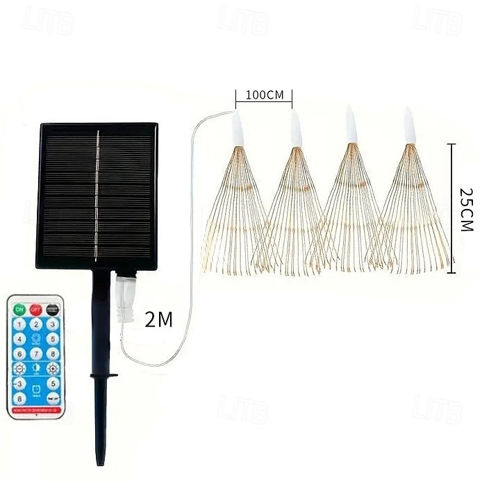 4db napelemes tűzijáték lámpák, napelemes pálya lámpák 360 led távirányítóval 8 mód, vízálló kültéri lámpák kertbe, udvarba, teraszra, sétányra, karácsonyi és ünnepi díszekre 2025 - $28.99 –P1